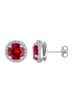 Wholesale 😍 Lab Created Created Ruby and Created White Sapphire Halo Stud Earrings in Sterling Silver by Belk & Co. 🌟 -DealsBelk & Co. Store Belk 15718
