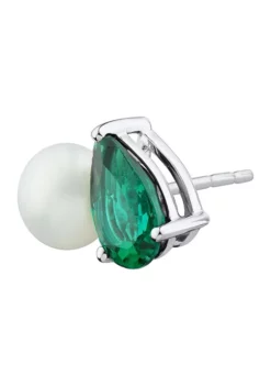 Discount 🎁 Lab Created Emerald and Pearl Earrings in Sterling Silver by Belk & Co. 🎉 -DealsBelk & Co. Store Belk 15741