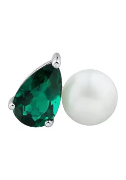 Discount 🎁 Lab Created Emerald and Pearl Earrings in Sterling Silver by Belk & Co. 🎉 -DealsBelk & Co. Store Belk 15742