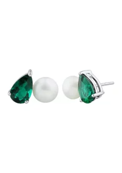 Discount 🎁 Lab Created Emerald and Pearl Earrings in Sterling Silver by Belk & Co. 🎉 -DealsBelk & Co. Store Belk 15743