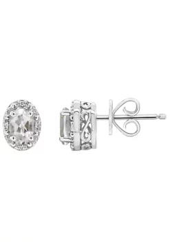 Coupon 🛒 Sterling Silver 6x4mm Oval White Topaz Diamond Accent Halo Stud Earrings by Belk & Co. 🌟 -DealsBelk & Co. Store Belk 15789