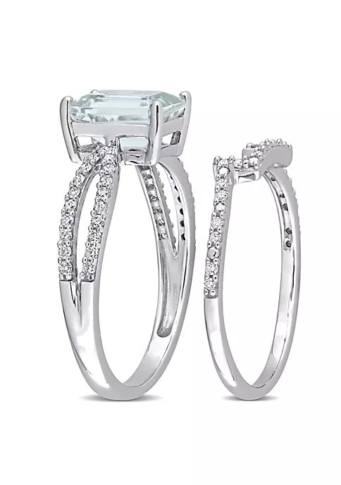 Best Sale ๐ Octagon Aquamarine and 1/3 CT TW Diamond Bridal Ring Set in 14k White Gold by Belk & Co. ๐ 2 Best Sale ๐ Octagon Aquamarine and 1/3 CT TW Diamond Bridal Ring Set in 14k White Gold by Belk & Co. ๐ - Image 2