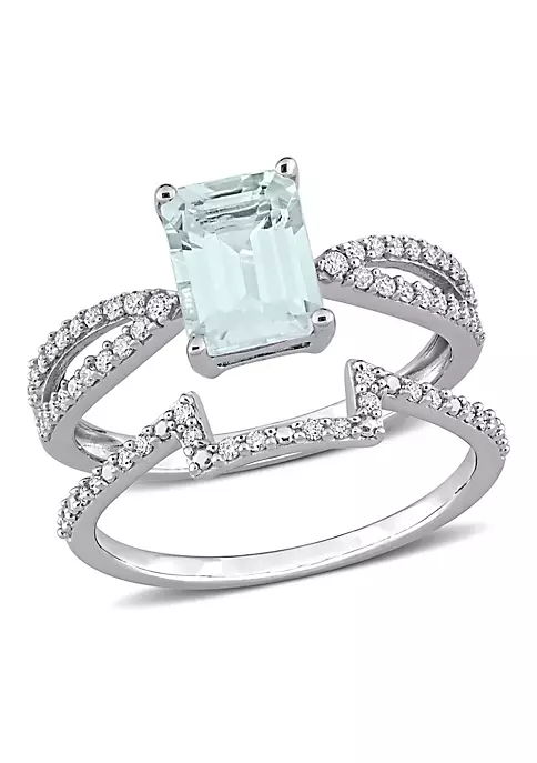 Best Sale ๐ Octagon Aquamarine and 1/3 CT TW Diamond Bridal Ring Set in 14k White Gold by Belk & Co. ๐ 6 Best Sale ๐ Octagon Aquamarine and 1/3 CT TW Diamond Bridal Ring Set in 14k White Gold by Belk & Co. ๐ - Image 6