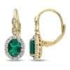 Cheap ⭐ Created Emerald, White Topaz and Diamond Accent Vintage Earrings in 14k Yellow Gold by Belk & Co. 🛒