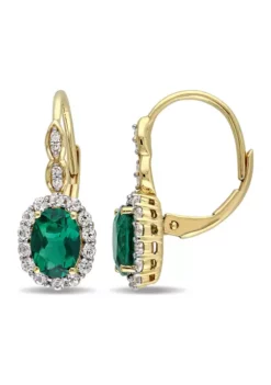Cheap ⭐ Created Emerald, White Topaz and Diamond Accent Vintage Earrings in 14k Yellow Gold by Belk & Co. 🛒 -DealsBelk & Co. Store Belk 15814