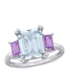 Budget 🥰 3 ct. t.w Aquamarine and 2/5 ct. t.w. Pink Amethyst 3-Stone Ring in Sterling Silver by Belk & Co. ⌛