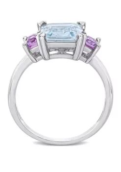 Budget 🥰 3 ct. t.w Aquamarine and 2/5 ct. t.w. Pink Amethyst 3-Stone Ring in Sterling Silver by Belk & Co. ⌛ -DealsBelk & Co. Store Belk 15858
