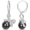 Best deal ✨ 8-9mm Black Tahitian Cultured Pearl and Diamond Accent Bow Leverback Earrings in Sterling Silver by Belk & Co. ⌛