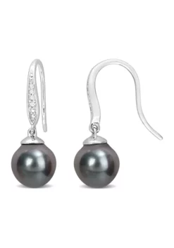 Wholesale ✔️ 8-9mm Black Tahitian Cultured Pearl and Diamond Accent Shepherd Hook Earrings in Sterling Silver by Belk & Co. 😀