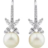 Outlet ✔️ Pearl and Created Whtie Sapphire Earring in Sterling Silver by Belk & Co. 😀