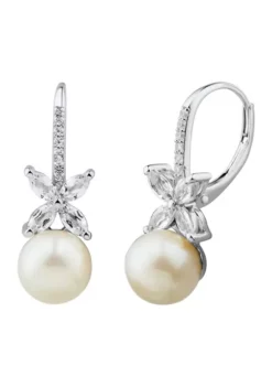 Outlet ✔️ Pearl and Created Whtie Sapphire Earring in Sterling Silver by Belk & Co. 😀 -DealsBelk & Co. Store Belk 15888