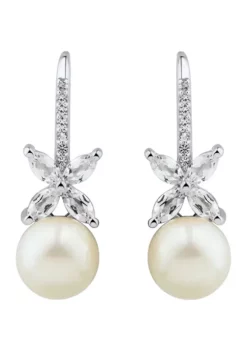 Outlet ✔️ Pearl and Created Whtie Sapphire Earring in Sterling Silver by Belk & Co. 😀 -DealsBelk & Co. Store Belk 15889