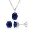 Hot Sale ⌛ Lab Created 2-Piece Set of 8.85 ct. t.g.w. Created Blue Sapphire Solitaire Earrings and Pendant with Chain in Sterling Silver by Belk & Co. ✨