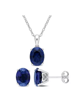 Hot Sale ⌛ Lab Created 2-Piece Set of 8.85 ct. t.g.w. Created Blue Sapphire Solitaire Earrings and Pendant with Chain in Sterling Silver by Belk & Co. ✨