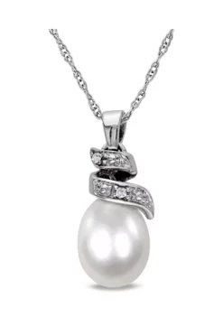Brand new 😍 Cultured Freshwater Pearl and Diamond Spiral Pendant with Chain in 10K White Gold by Belk & Co. 🥰 -DealsBelk & Co. Store Belk 15943