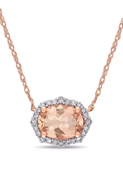 Outlet ⭐ 1.14 ct. t.w. Morganite and 1/10 ct. t.w. Diamond Vintage Halo Necklace in 10k Rose Gold by Belk & Co. 😍 -DealsBelk & Co. Store Belk 15973