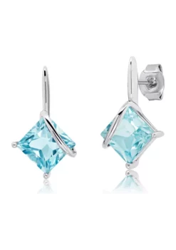 Best deal 🛒 7 Millimeter Princess Cut Blue Topaz Drop Earrings in Sterling Silver by Belk & Co. 🎁 -DealsBelk & Co. Store Belk 15984