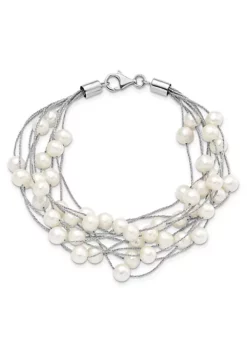 Best deal ✔️ Sterling Silver Rhodium-plated 7-8mm White Freshwater Cultured Pearl 10-Rows Bracelet by Belk & Co. ❤️ -DealsBelk & Co. Store Belk 15987