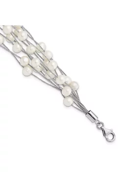 Best deal ✔️ Sterling Silver Rhodium-plated 7-8mm White Freshwater Cultured Pearl 10-Rows Bracelet by Belk & Co. ❤️ -DealsBelk & Co. Store Belk 15988