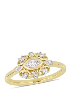 New 👍 1/4 ct. t.w. Marquise and Round-Cut Diamond Artisanal Ring in 10K Yellow Gold by Belk & Co. 😍