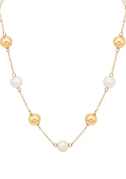 Coupon โ๏ธ 19.25 ct. Freshwater Pearl Necklace with Beads in 10K Yellow Gold by Belk & Co. ๐