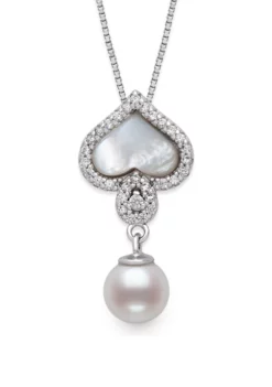 Best Pirce ⭐ Mother of Pearl, Freshwater Pearl and Cubic Zirconia Pendant in Sterling Silver by Belk & Co. 🤩