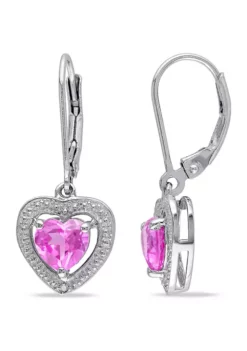 Deals 👍 Lab Created 2 CT TGW Created Pink Sapphire and Diamond Accent Heart Halo Leverback Earrings in Sterling Silver by Belk & Co. 💯