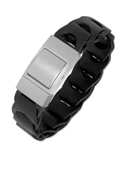 Wholesale 👏 Men's Stainless Steel and Black Leather Bracelet by Belk & Co. 👏 -DealsBelk & Co. Store Belk 16084