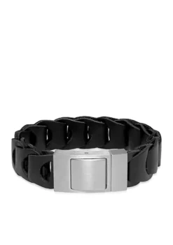 Wholesale 👏 Men's Stainless Steel and Black Leather Bracelet by Belk & Co. 👏 -DealsBelk & Co. Store Belk 16085