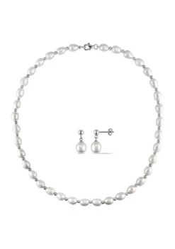 Best Pirce 🛒 2-Piece Set 8-8.5MM Freshwater Cultured Pearl Bead 18" Strand Necklace and Drop Earring in Sterling Silver by Belk & Co. 👏
