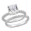 Outlet 🛒 Lab Created Cushion Cut Created White Sapphire Engagement Ring and Matching Eternity Ring 2pc Set in 10K White Gold by Belk & Co. 😍