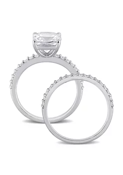 Outlet 🛒 Lab Created Cushion Cut Created White Sapphire Engagement Ring and Matching Eternity Ring 2pc Set in 10K White Gold by Belk & Co. 😍 -DealsBelk & Co. Store Belk 1614