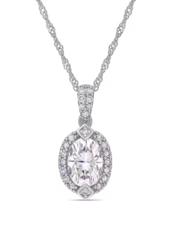 Top 10 ⌛ Lab Created 1 ct. t.w. Moissanite and 1/8 ct. t.w. Diamond Oval Halo Pendant with Chain in 10k White Gold by Belk & Co. 😉