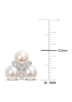 Flash Sale 💯 6-6.5mm Freshwater Cultured Pearl and 1/5 CT TGW White Topaz Floral Stud Earrings in Sterling Silver by Belk & Co. 🤩 -DealsBelk & Co. Store Belk 16184
