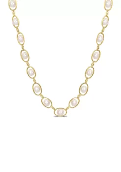 Flash Sale 🔥 8-8.5mm Freshwater Cultured Pearl and 1/3 CT TGW Cubic Zirconia Oval Link Necklace in 18k Yellow Plated Sterling Silver, 22 in by Belk & Co. 🤩 -DealsBelk & Co. Store Belk 16213