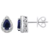 Deals 🤩 Sterling Silver 6x4mm Pear Shaped Sapphire Diamond Accent Halo Stud Earrings by Belk & Co. 🎁