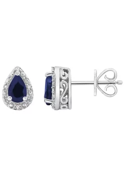 Deals 🤩 Sterling Silver 6x4mm Pear Shaped Sapphire Diamond Accent Halo Stud Earrings by Belk & Co. 🎁 -DealsBelk & Co. Store Belk 16220