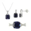 Outlet 🛒 Lab Created Sapphire and White Sapphire Earring, Ring, and Necklace Set in Sterling Silver by Belk & Co. 🧨