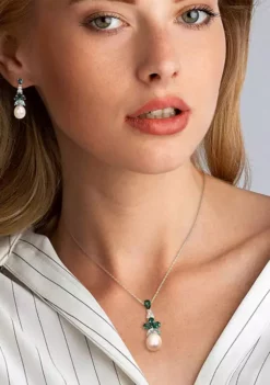 Coupon 🔔 2-PIECE SET OF LONDON, SKY BLUE AND WHITE TOPAZ AND 8.5 - 10 MM WHITE CULTURED FRESHWATER PEARL DROP EARRINGS AND PENDANT WITH CHAIN IN STERLING SILVER by Belk & Co. 🥰 -DealsBelk & Co. Store Belk 16239