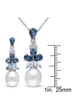 Coupon 🔔 2-PIECE SET OF LONDON, SKY BLUE AND WHITE TOPAZ AND 8.5 - 10 MM WHITE CULTURED FRESHWATER PEARL DROP EARRINGS AND PENDANT WITH CHAIN IN STERLING SILVER by Belk & Co. 🥰 -DealsBelk & Co. Store Belk 16240