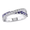 Wholesale ⌛ Lab Created 1/10 CT TW Diamond and Created Blue Sapphire Crossover Ring in Sterling Silver by Belk & Co. 🎁