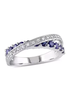 Wholesale ⌛ Lab Created 1/10 CT TW Diamond and Created Blue Sapphire Crossover Ring in Sterling Silver by Belk & Co. 🎁