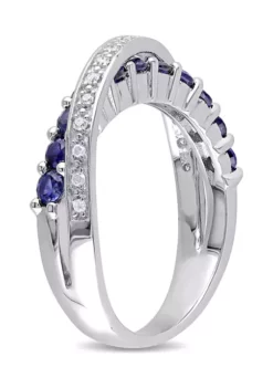 Wholesale ⌛ Lab Created 1/10 CT TW Diamond and Created Blue Sapphire Crossover Ring in Sterling Silver by Belk & Co. 🎁 -DealsBelk & Co. Store Belk 16253
