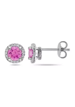 Best reviews of ⭐ Lab Created 1.18 ct. t.g.w. Created Pink Sapphire and Diamond Accent Stud Earrings in Sterling Silver by Belk & Co. ✨