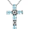 Budget 👏 1.26 ct. t.w. Blue Topaz and Diamond Cross Necklace, Sterling Silver by Belk & Co. ❤️