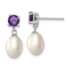 Best Pirce 😍 1.225 ct. t.w. Amethyst and Freshwater Cultured Pearl Rhodium-plated 7-8mm Teardrop Earrings in Sterling Silver by Belk & Co. 🤩