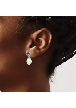 Best Pirce 😍 1.225 ct. t.w. Amethyst and Freshwater Cultured Pearl Rhodium-plated 7-8mm Teardrop Earrings in Sterling Silver by Belk & Co. 🤩 -DealsBelk & Co. Store Belk 16338