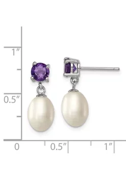 Best Pirce 😍 1.225 ct. t.w. Amethyst and Freshwater Cultured Pearl Rhodium-plated 7-8mm Teardrop Earrings in Sterling Silver by Belk & Co. 🤩 -DealsBelk & Co. Store Belk 16339