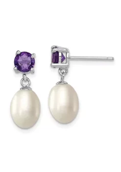 Best Pirce 😍 1.225 ct. t.w. Amethyst and Freshwater Cultured Pearl Rhodium-plated 7-8mm Teardrop Earrings in Sterling Silver by Belk & Co. 🤩 -DealsBelk & Co. Store Belk 16340