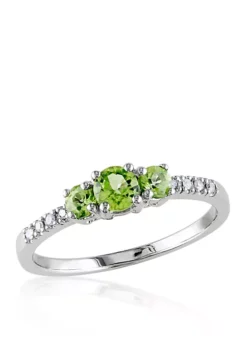 New 🔥 10k White Gold 3 Stone Peridot and Diamond Ring by Belk & Co. 🤩